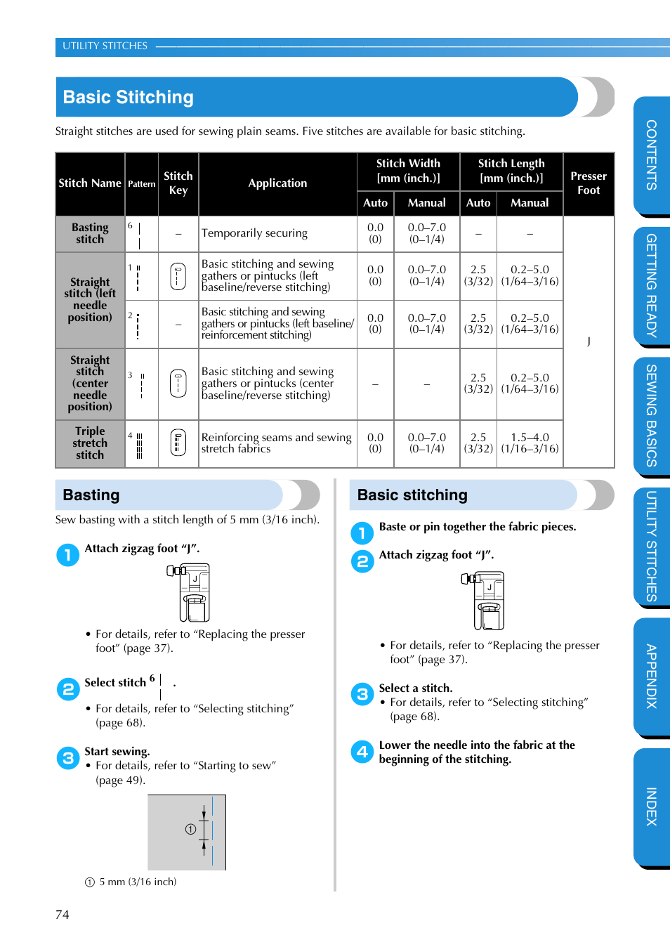 Basic stitching, Basting, Basting basic stitching | Brother PC-420 User Manual | Page 80 / 153