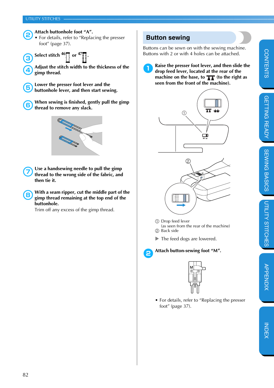 Button sewing | Brother PC-420 User Manual | Page 88 / 153