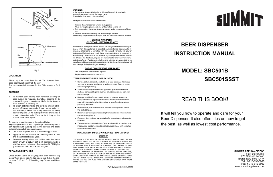 Summit SBC501SSST User Manual | 2 pages