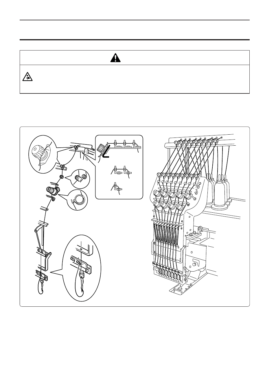 Preparation for embroidering, 1 upper threading, Caution | Brother BES-1261BC User Manual | Page 36 / 164