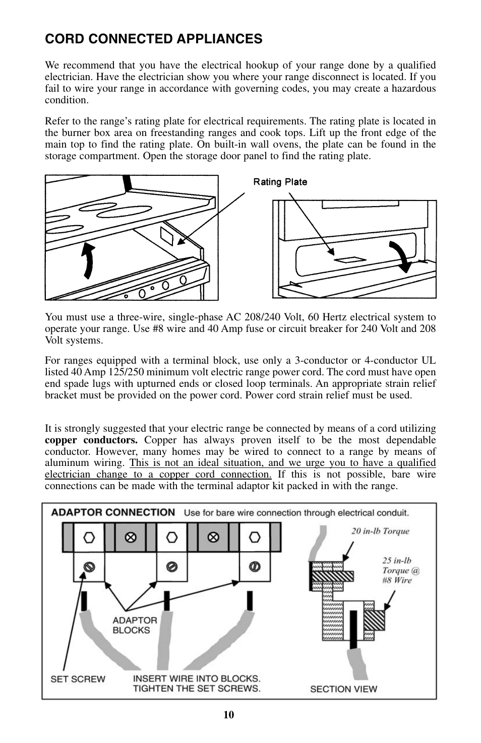 Cord connected appliances | Summit WEM130DK User Manual | Page 10 / 24