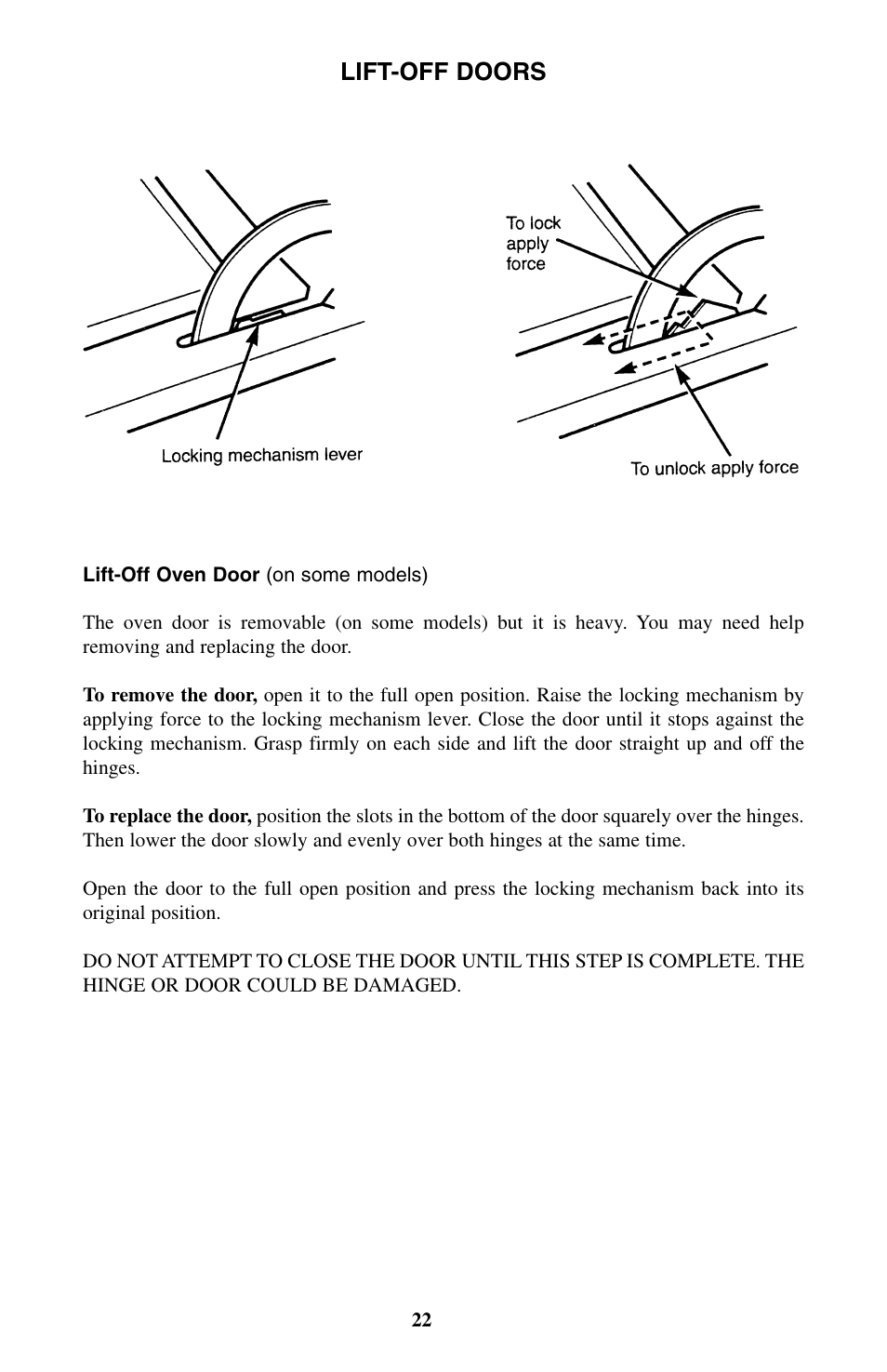 Lift-off doors | Summit WEM130DK User Manual | Page 22 / 24