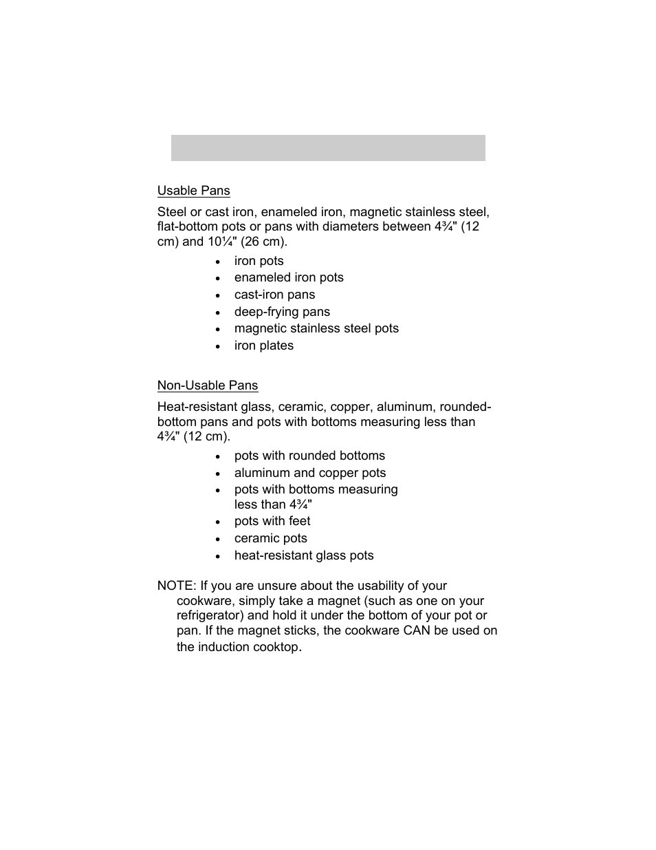 Usable and non-usable cooking utensils | Summit SINCCOM1 User Manual | Page 8 / 12