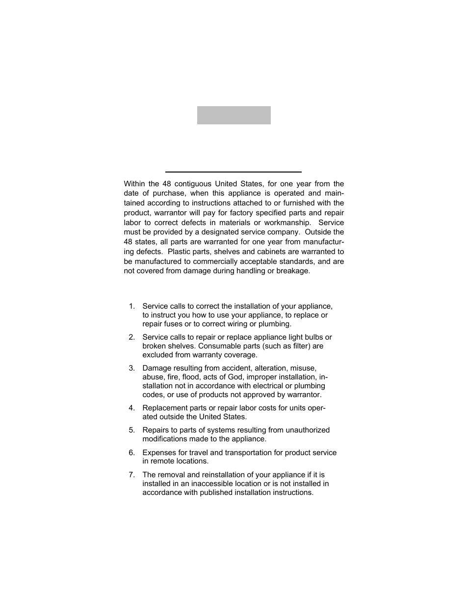 Warranty, One year limited warranty | Summit SINCFS1 User Manual | Page 11 / 12