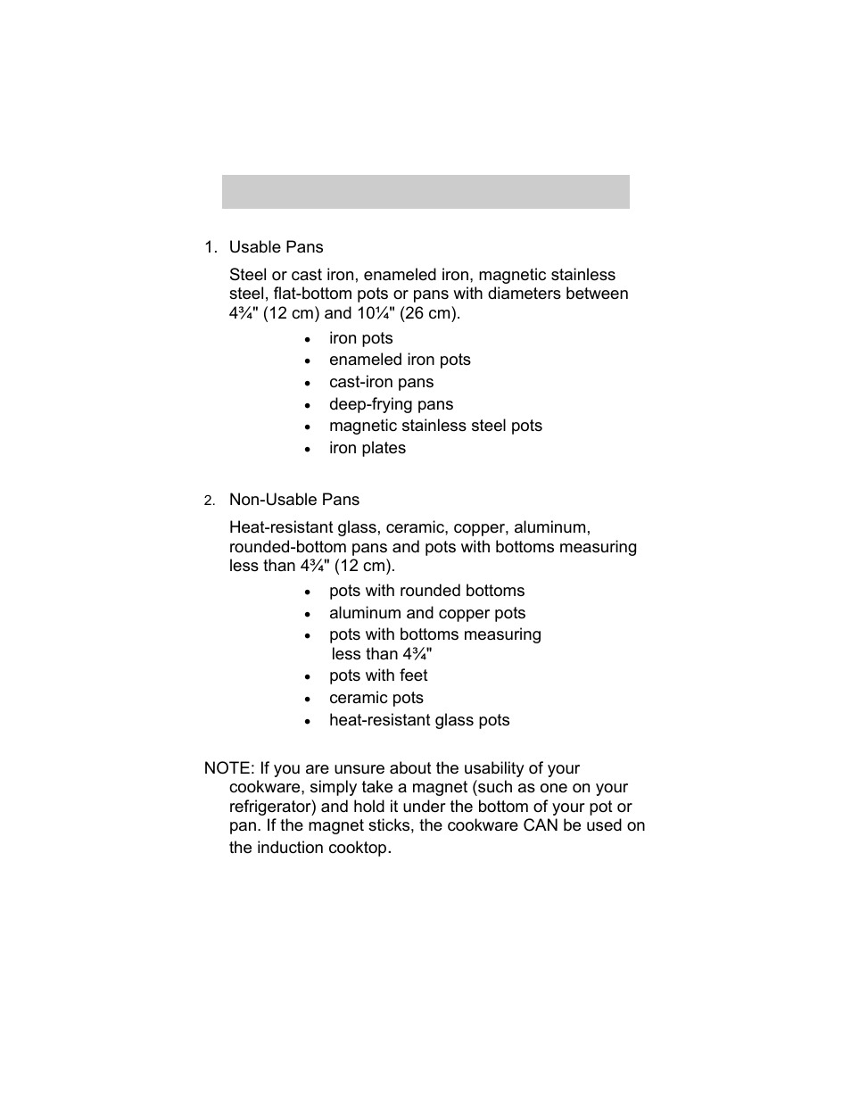 Usable and non-usable cooking utensils | Summit SINCFS1 User Manual | Page 8 / 12