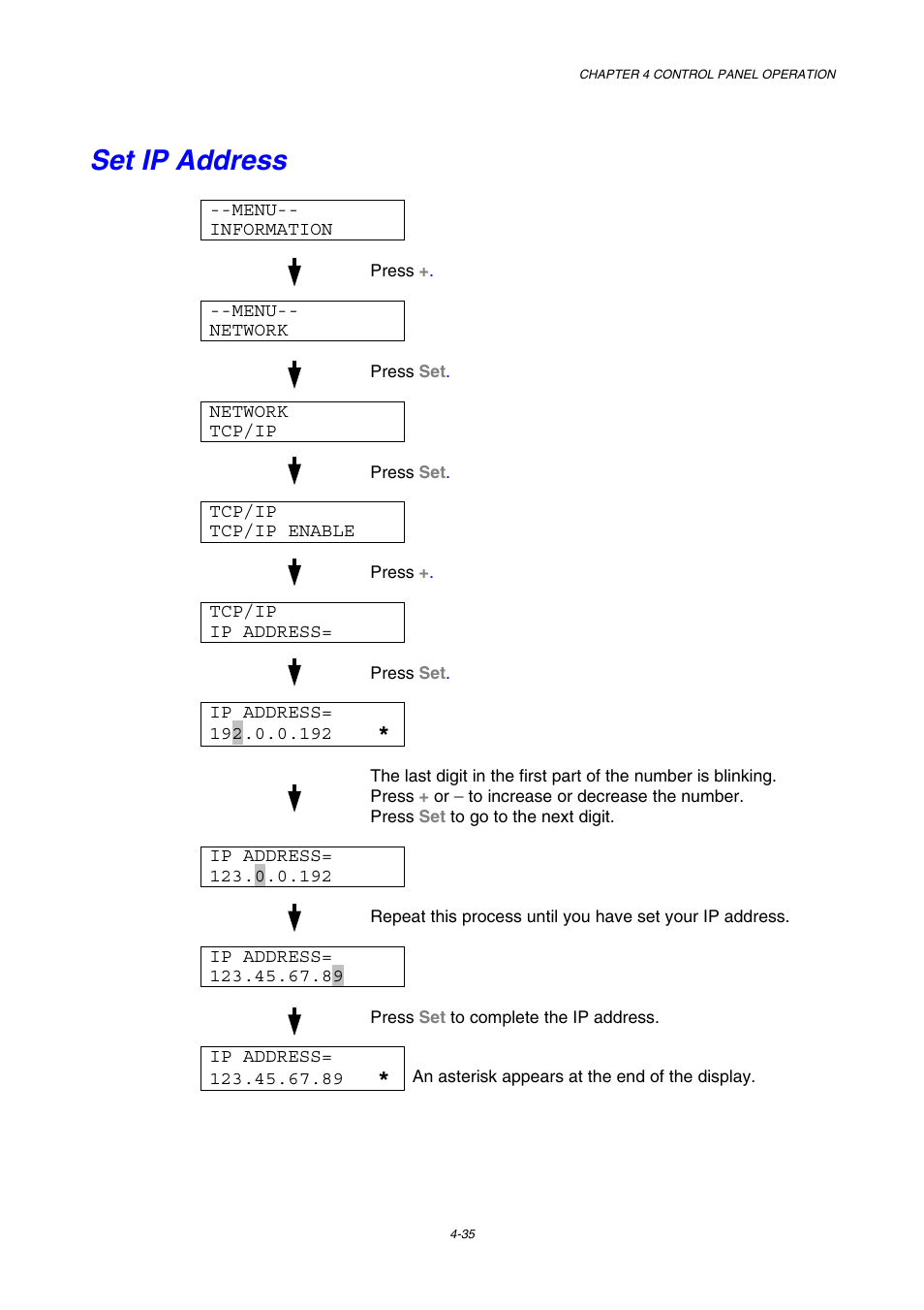 Set ip address | Brother HL-3450CN User Manual | Page 108 / 227