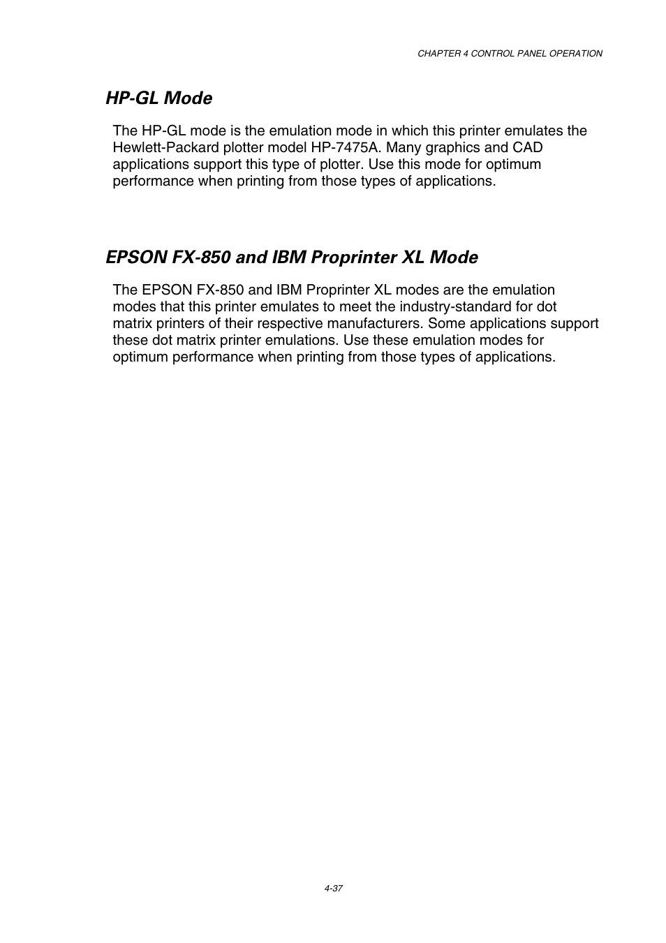 Hp-gl mode, Epson fx-850 and ibm proprinter xl mode | Brother HL-3450CN User Manual | Page 110 / 227