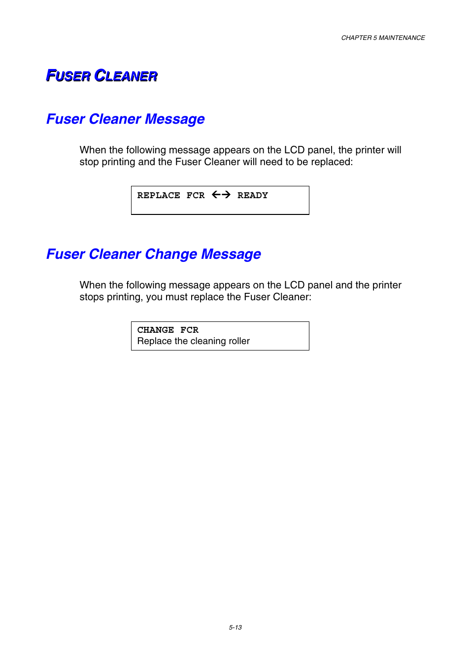 Fuser cleaner, Fuser cleaner message, Fuser cleaner change message | Brother HL-3450CN User Manual | Page 129 / 227