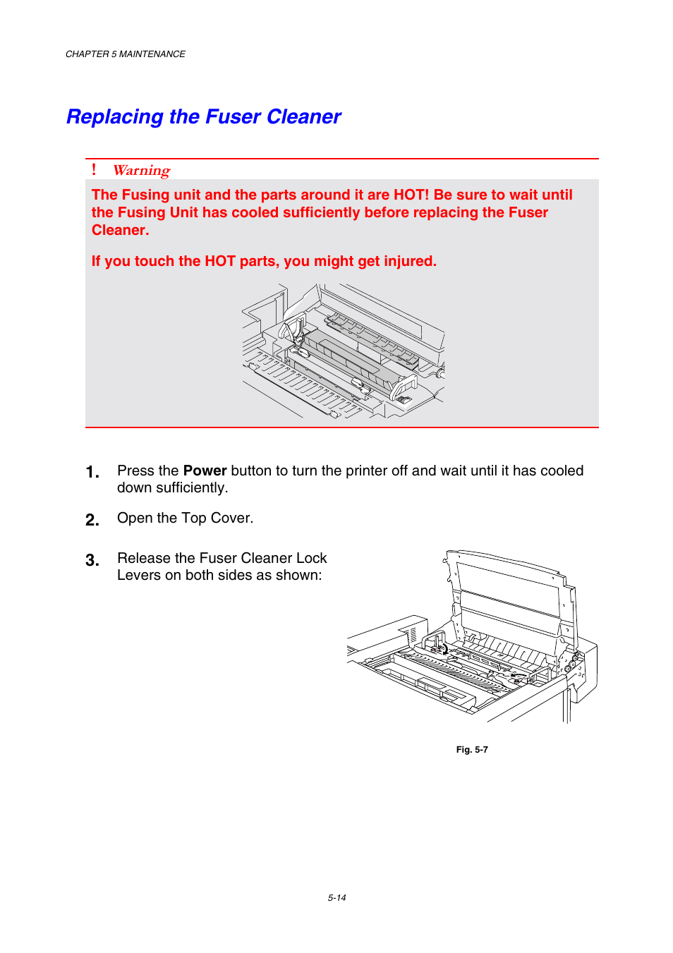 Replacing the fuser cleaner, Warning | Brother HL-3450CN User Manual | Page 130 / 227
