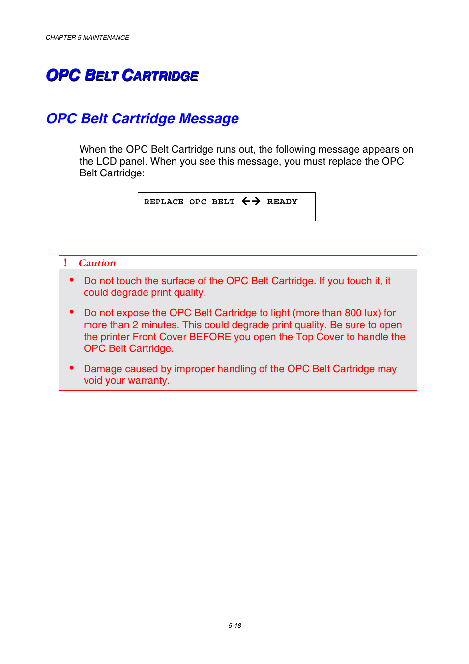 Opc belt cartridge, Opc belt cartridge message | Brother HL-3450CN User Manual | Page 134 / 227
