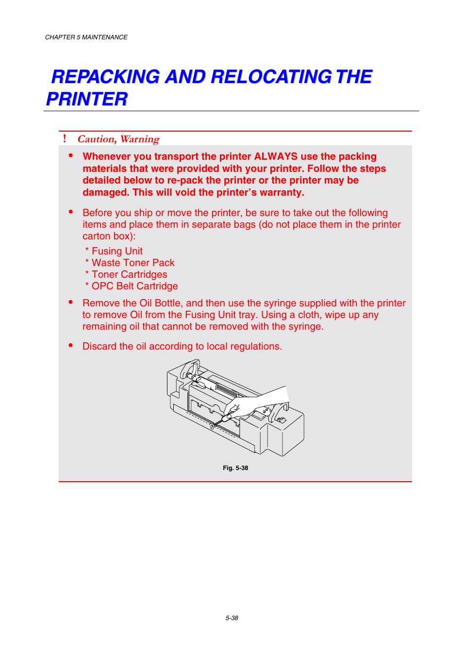 Repacking and relocating the printer | Brother HL-3450CN User Manual | Page 154 / 227