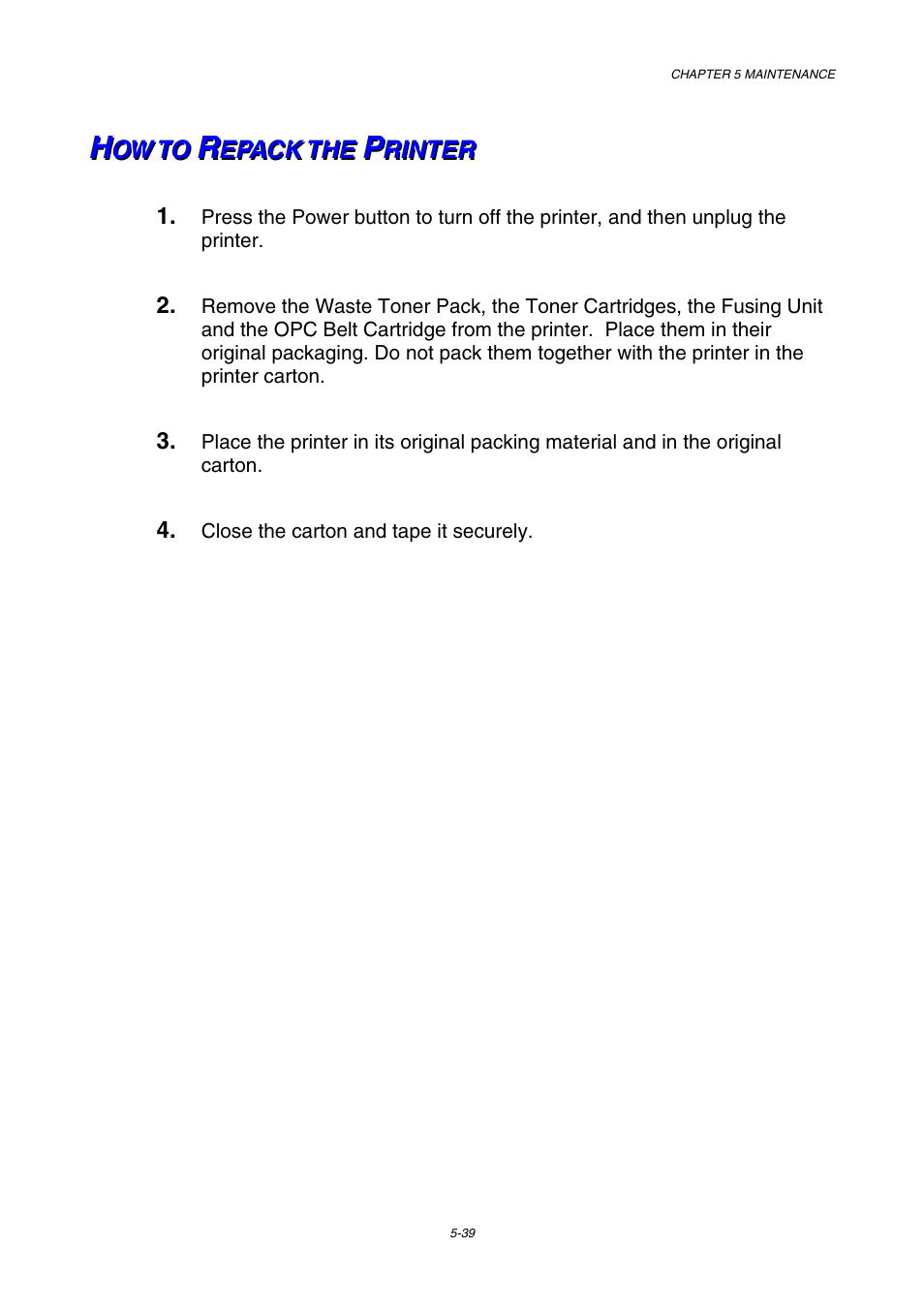 How to repack the printer | Brother HL-3450CN User Manual | Page 155 / 227