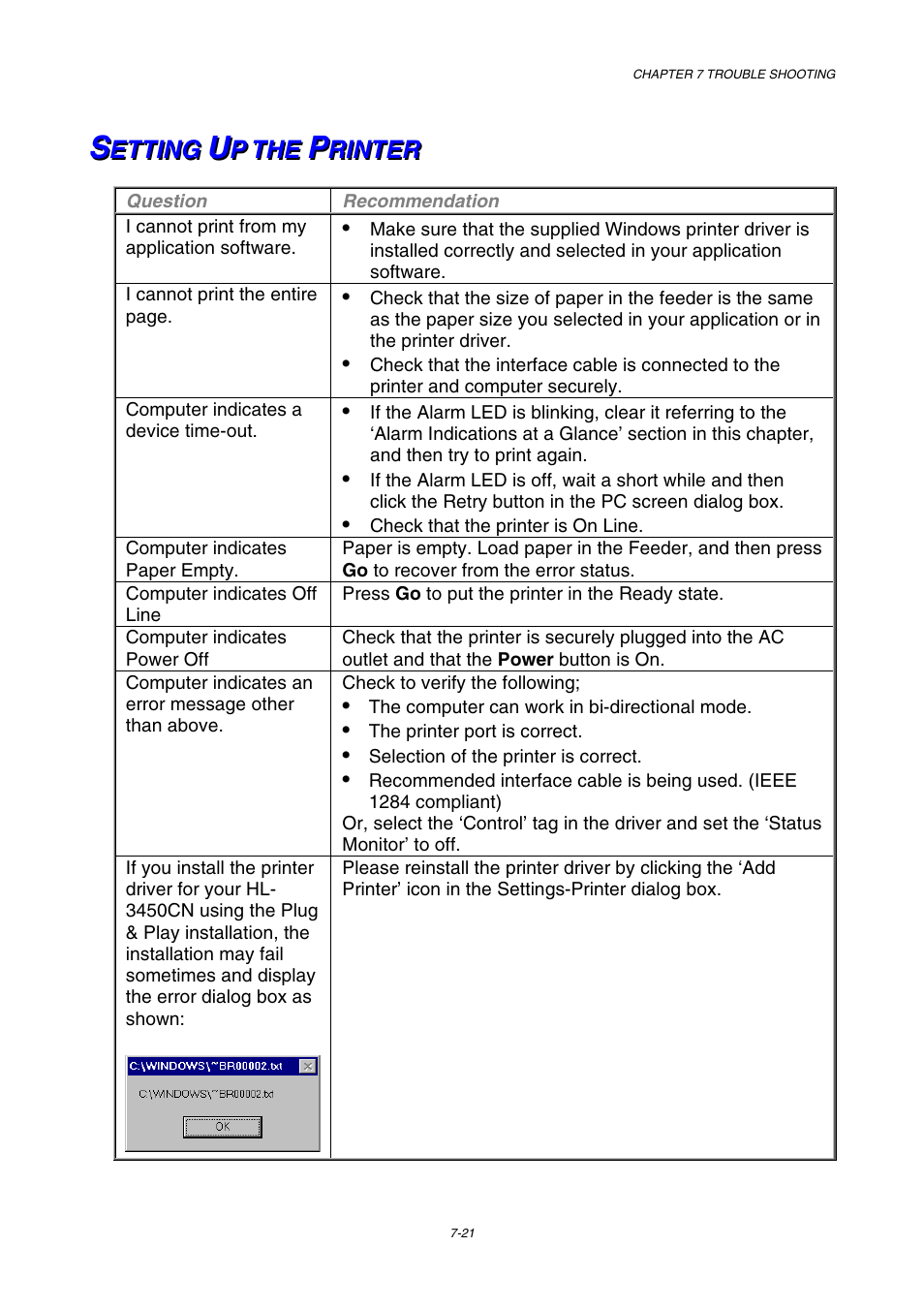 Setting up the printer | Brother HL-3450CN User Manual | Page 199 / 227