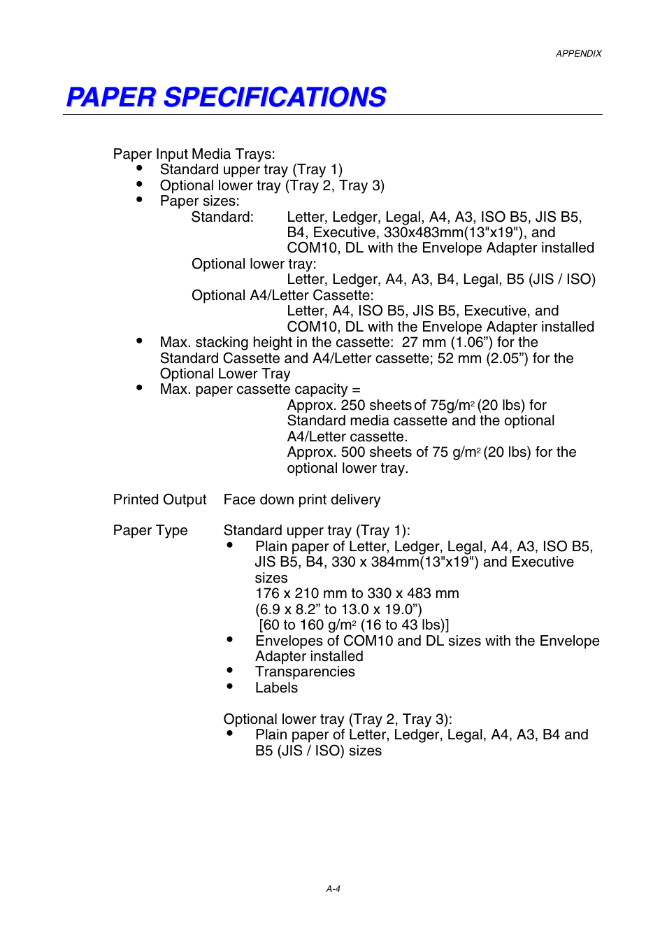 Paper specifications | Brother HL-3450CN User Manual | Page 211 / 227
