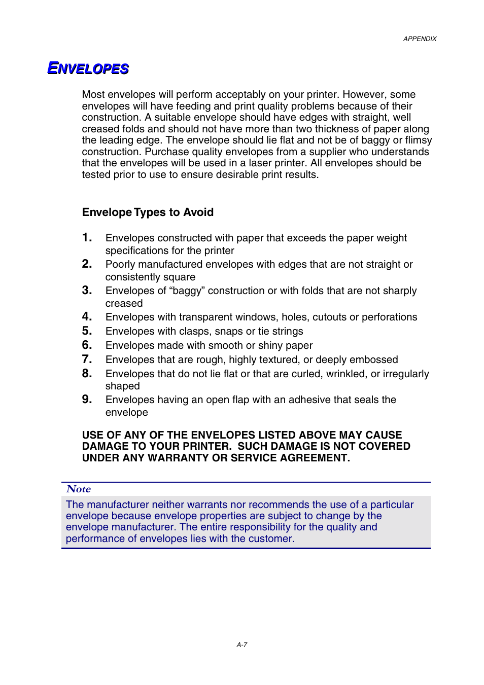 Envelopes | Brother HL-3450CN User Manual | Page 214 / 227