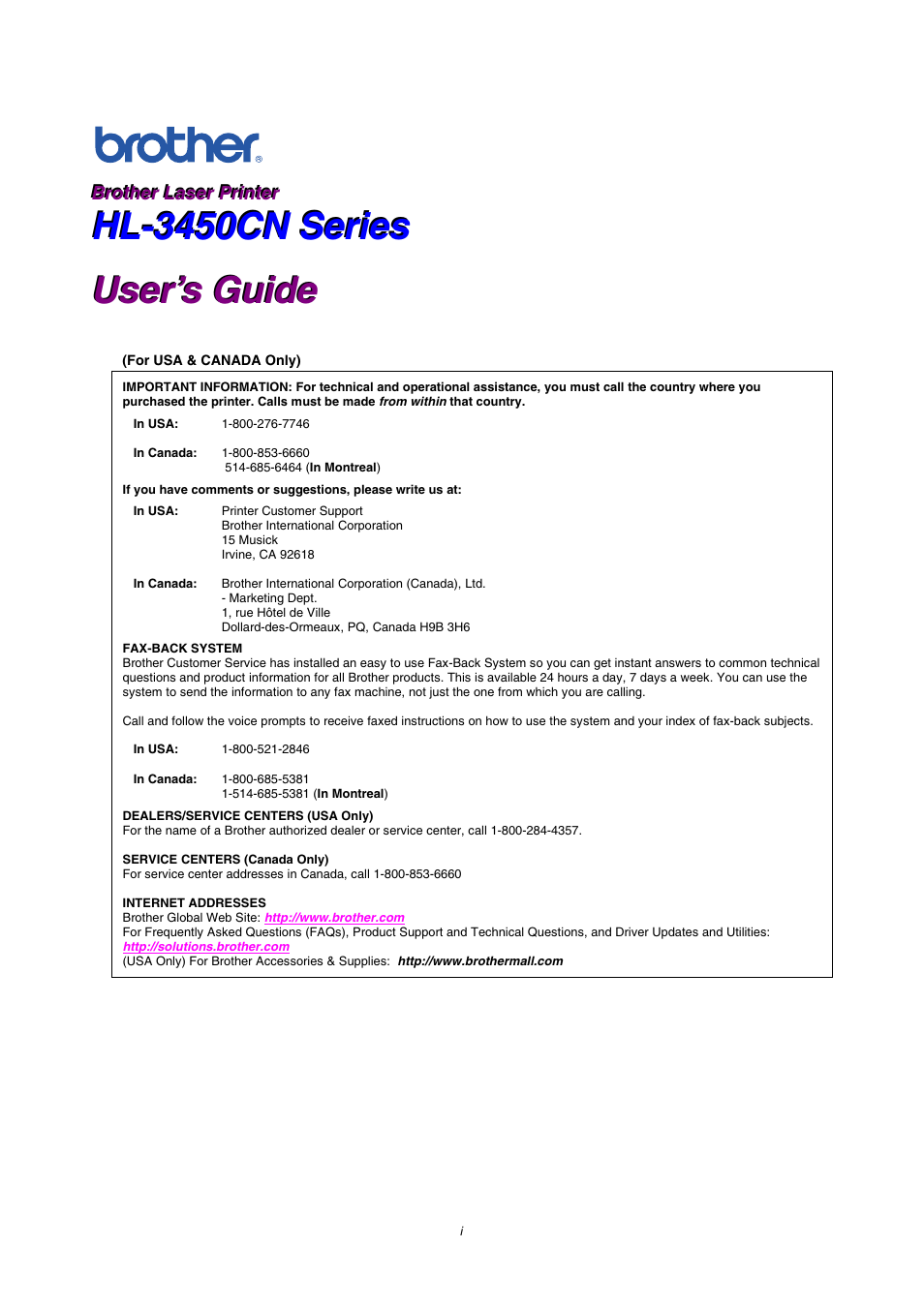 Brother HL-3450CN User Manual | Page 3 / 227