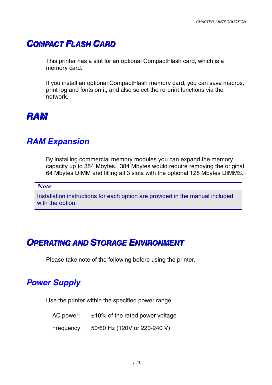 Compact flash card, Ram expansion, Operating and storage environment | Power supply, O o o | Brother HL-3450CN User Manual | Page 31 / 227
