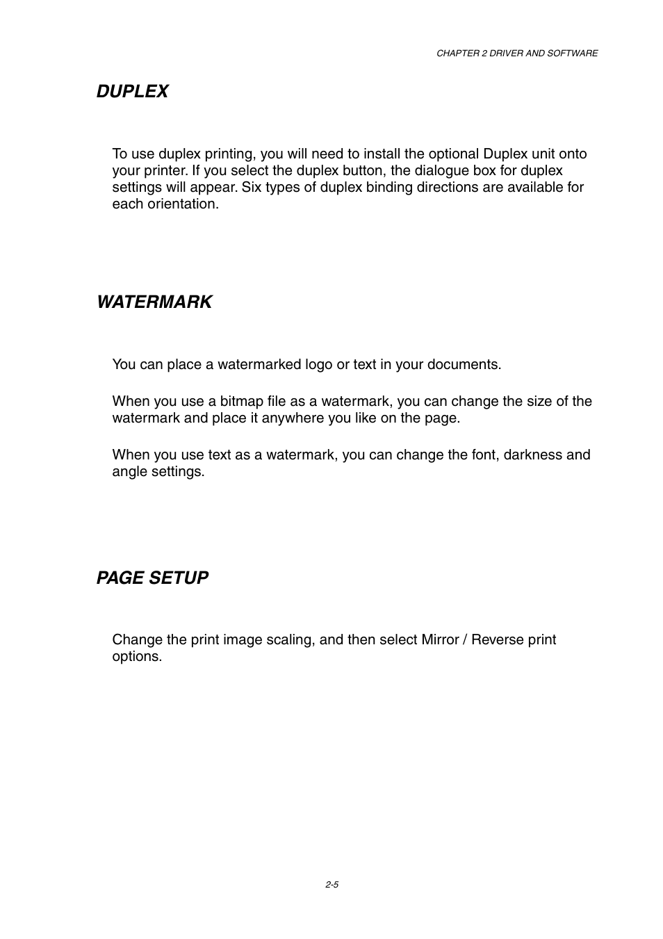 Duplex, Watermark, Page setup | Brother HL-3450CN User Manual | Page 39 / 227