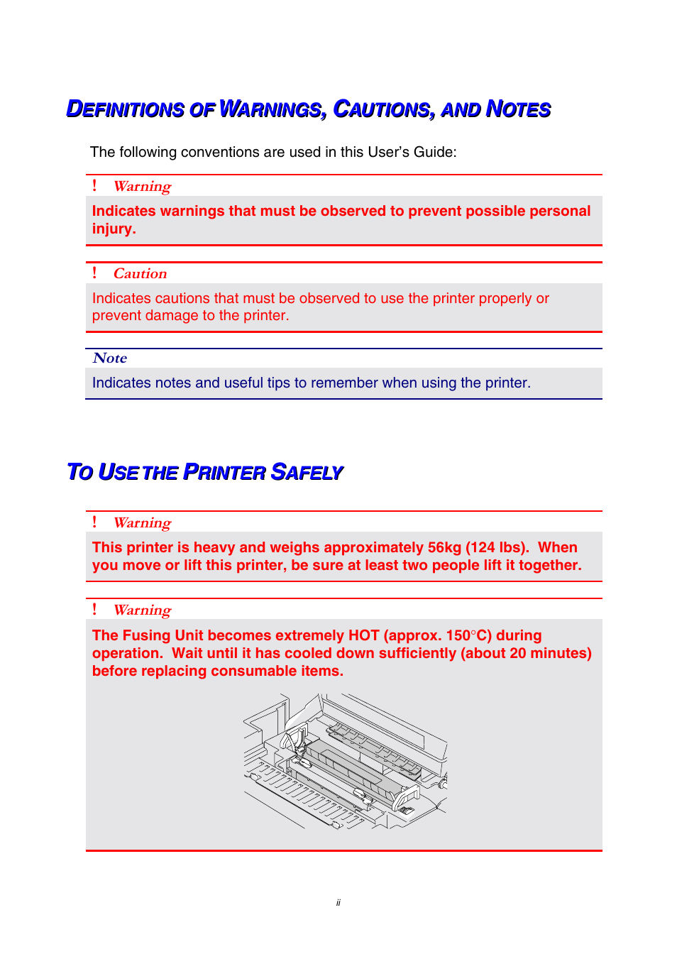 Definitions of warnings, cautions, and notes, To use the printer safely, C c c | Brother HL-3450CN User Manual | Page 4 / 227