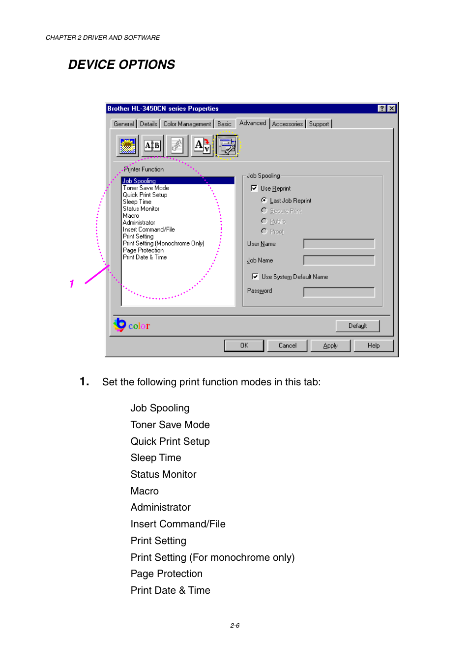 Device options | Brother HL-3450CN User Manual | Page 40 / 227