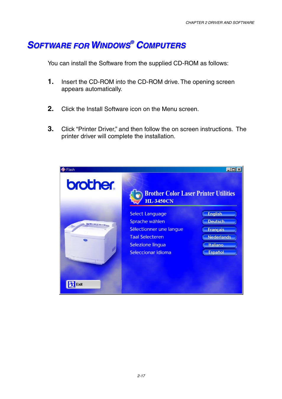 Software for windows computers | Brother HL-3450CN User Manual | Page 51 / 227