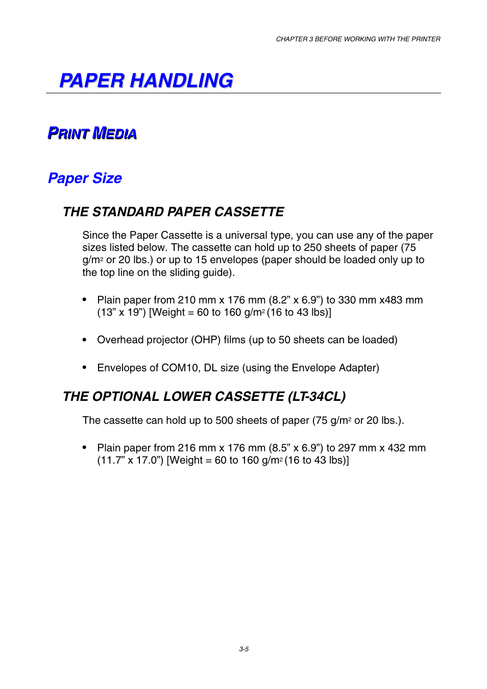 Paper handling, Print media, Paper size | Brother HL-3450CN User Manual | Page 61 / 227