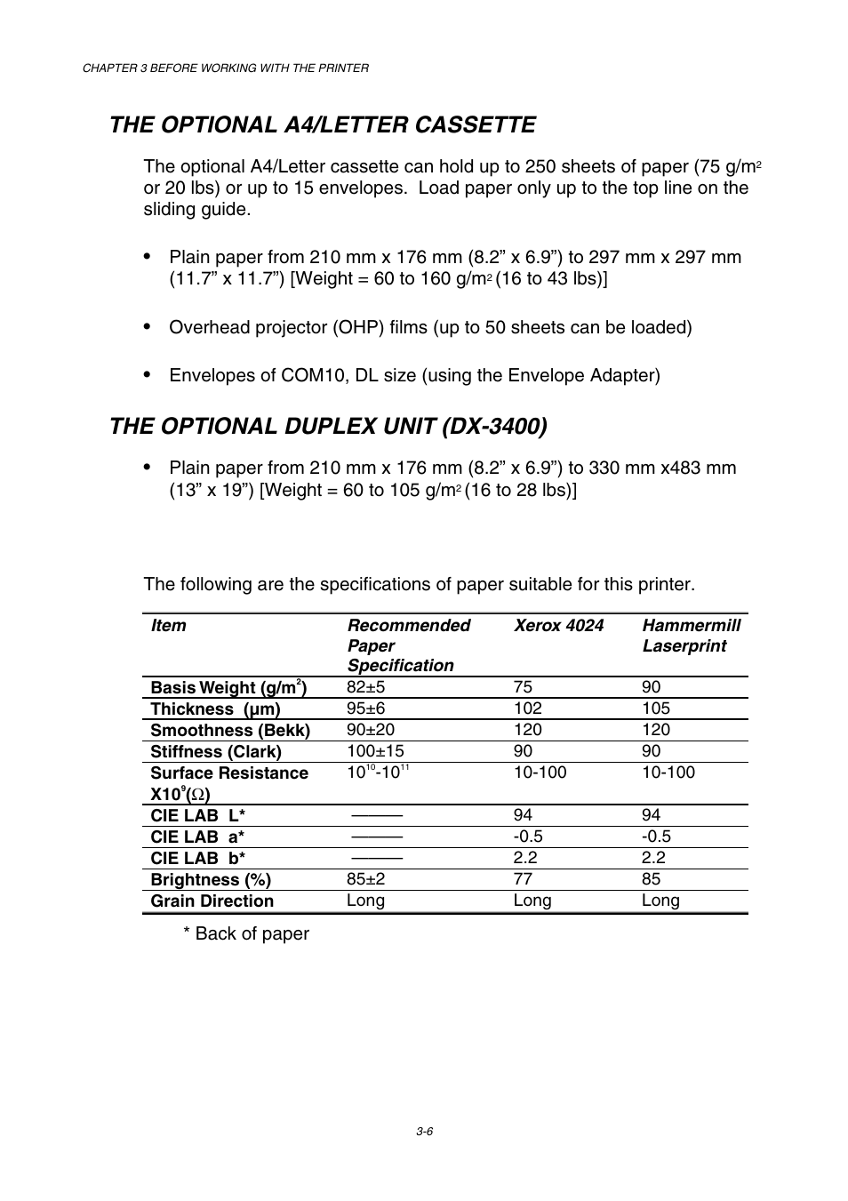The optional a4/letter cassette, The optional duplex unit (dx-3400) | Brother HL-3450CN User Manual | Page 62 / 227