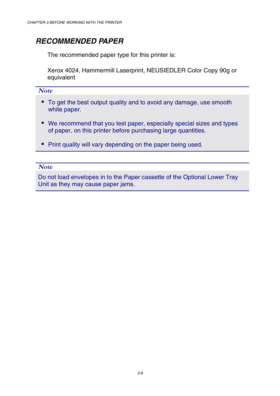 Recommended paper | Brother HL-3450CN User Manual | Page 64 / 227