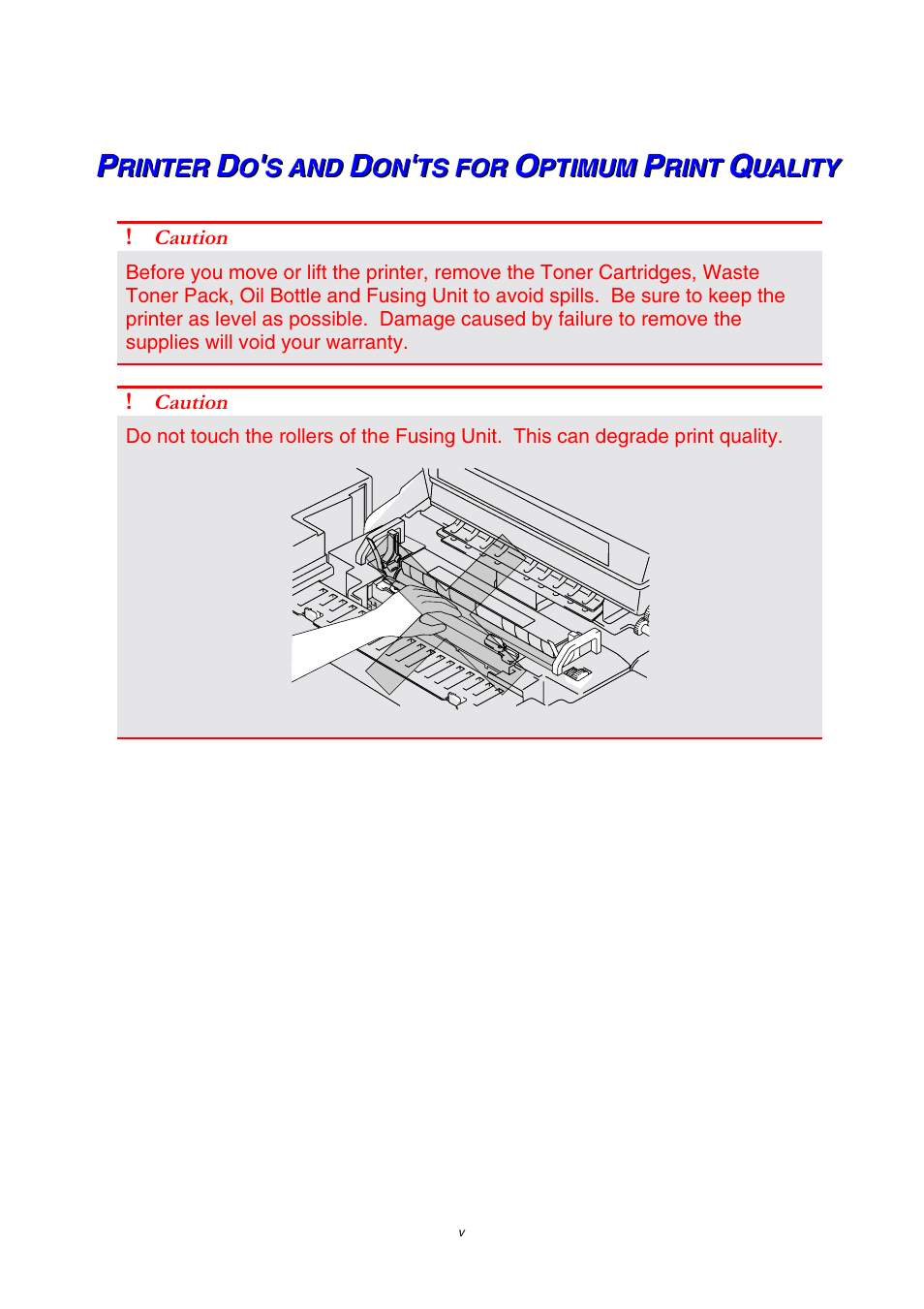 Printer do's and don'ts for optimum print quality | Brother HL-3450CN User Manual | Page 7 / 227