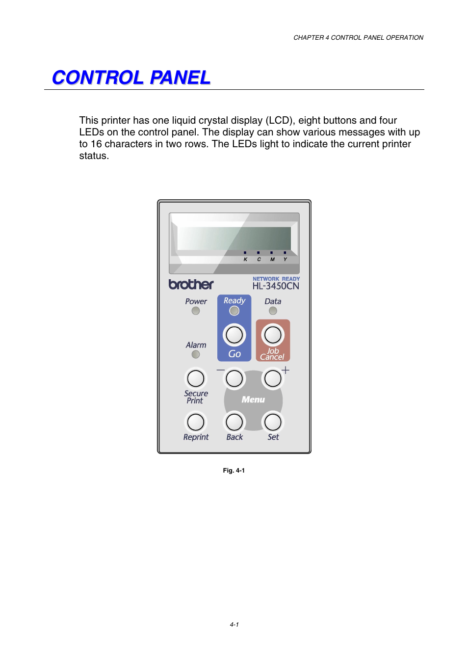 Control panel | Brother HL-3450CN User Manual | Page 74 / 227