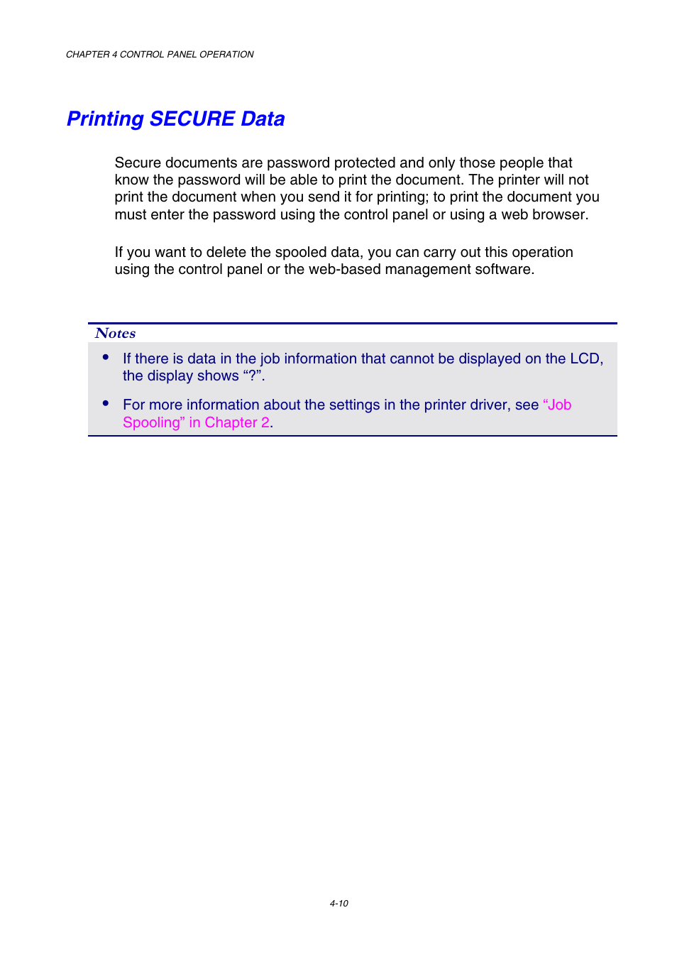 Printing secure data, Operations for, Printing secure data” in this chapter | Operations for printing, Secure data, In this chapter, Secure data” in this chapter | Brother HL-3450CN User Manual | Page 83 / 227