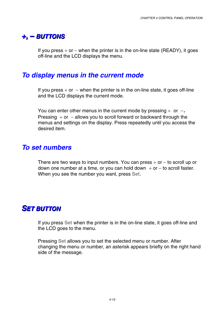 Buttons, To display menus in the current mode, To set numbers | Set button, S s s | Brother HL-3450CN User Manual | Page 86 / 227