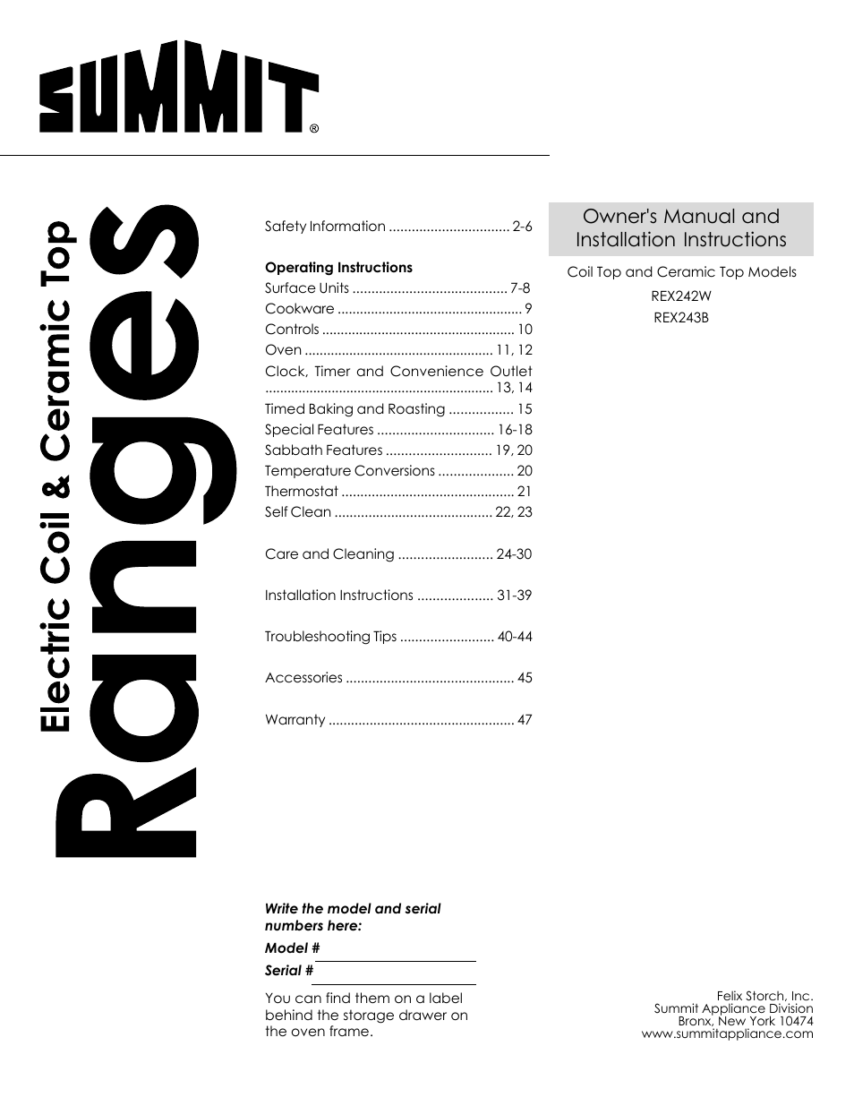 Summit REX242W User Manual | 48 pages