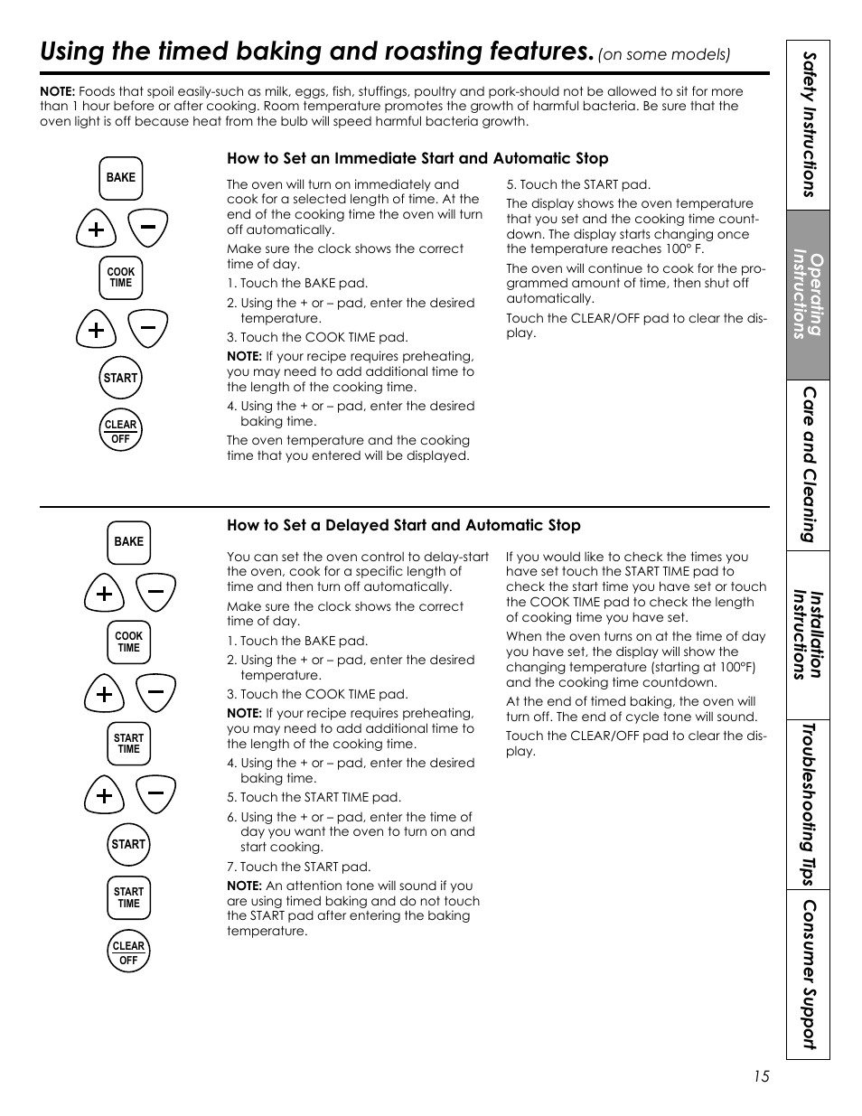 Using the timed baking and roasting features | Summit REX242W User Manual | Page 15 / 48