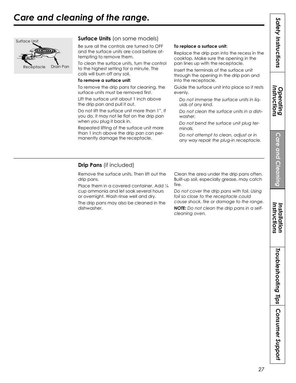 Care and cleaning of the range | Summit REX242W User Manual | Page 27 / 48