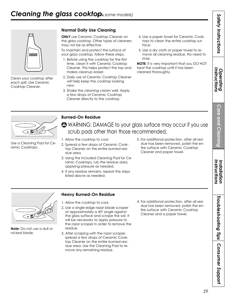 Cleaning the glass cooktop | Summit REX242W User Manual | Page 29 / 48