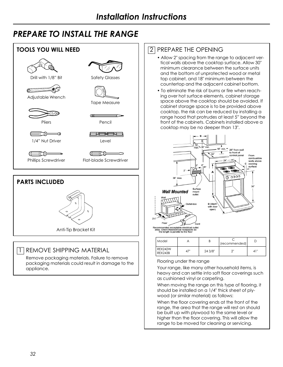 Tools you will need, Parts included, Remove shipping material 1 | Prepare the opening 2 | Summit REX242W User Manual | Page 32 / 48