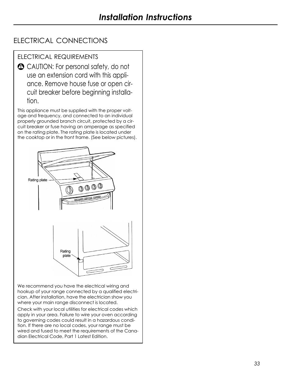 Installation instructions, Electrical connections | Summit REX242W User Manual | Page 33 / 48