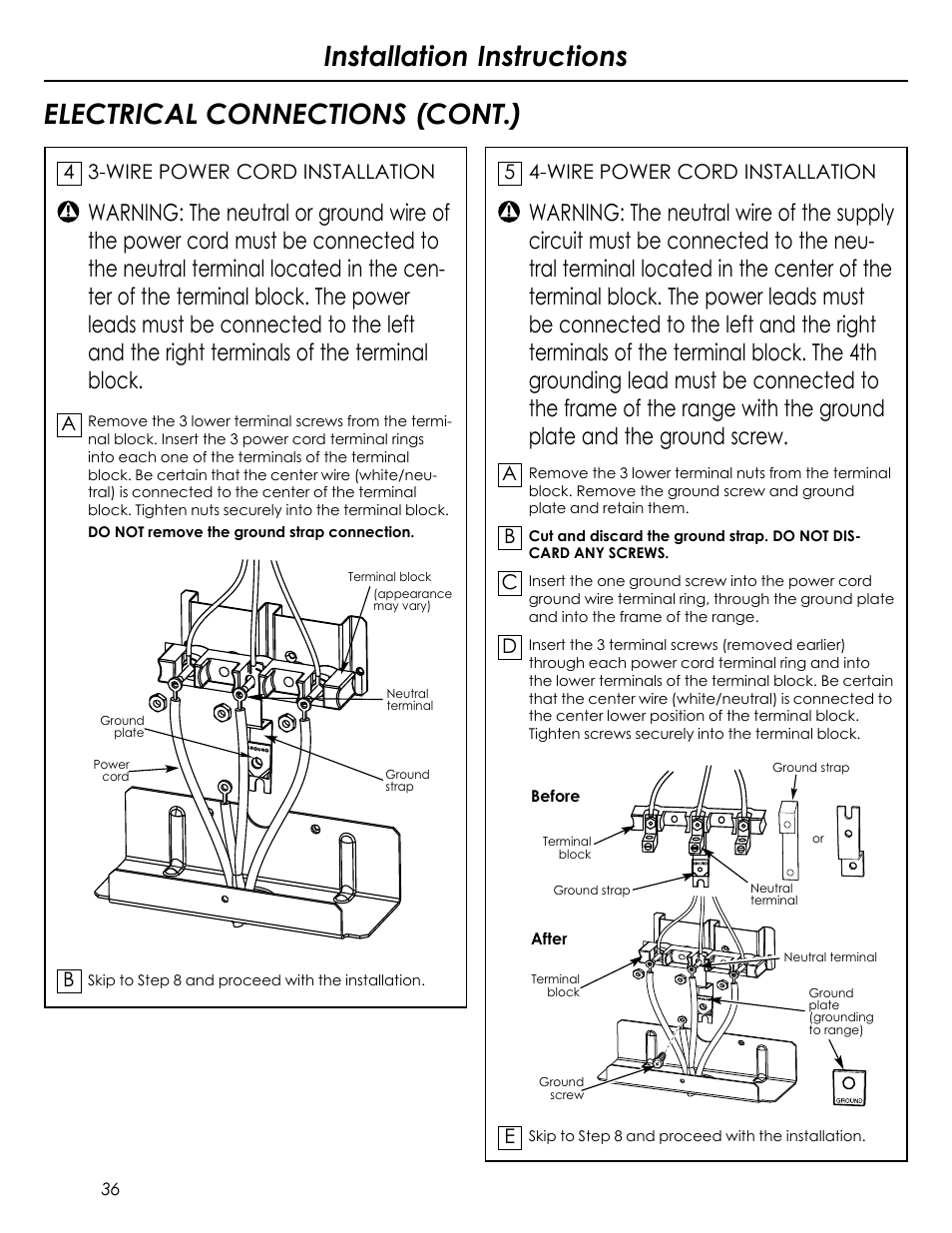 Wire power cord installation 4, Wire power cord installation 5, Bc d | Summit REX242W User Manual | Page 36 / 48