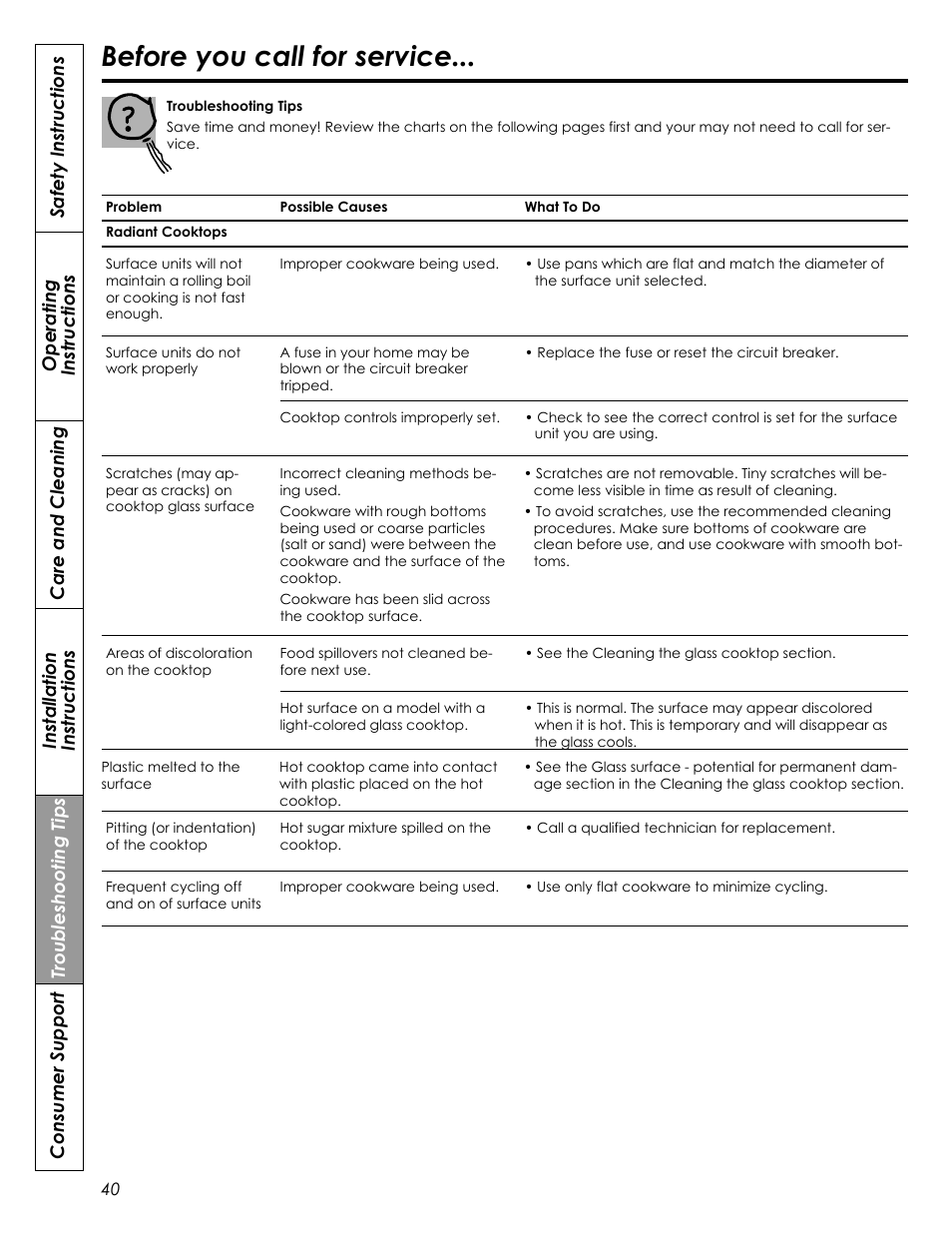 Before you call for service | Summit REX242W User Manual | Page 40 / 48