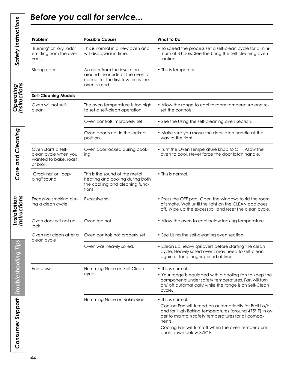 Before you call for service | Summit REX242W User Manual | Page 44 / 48