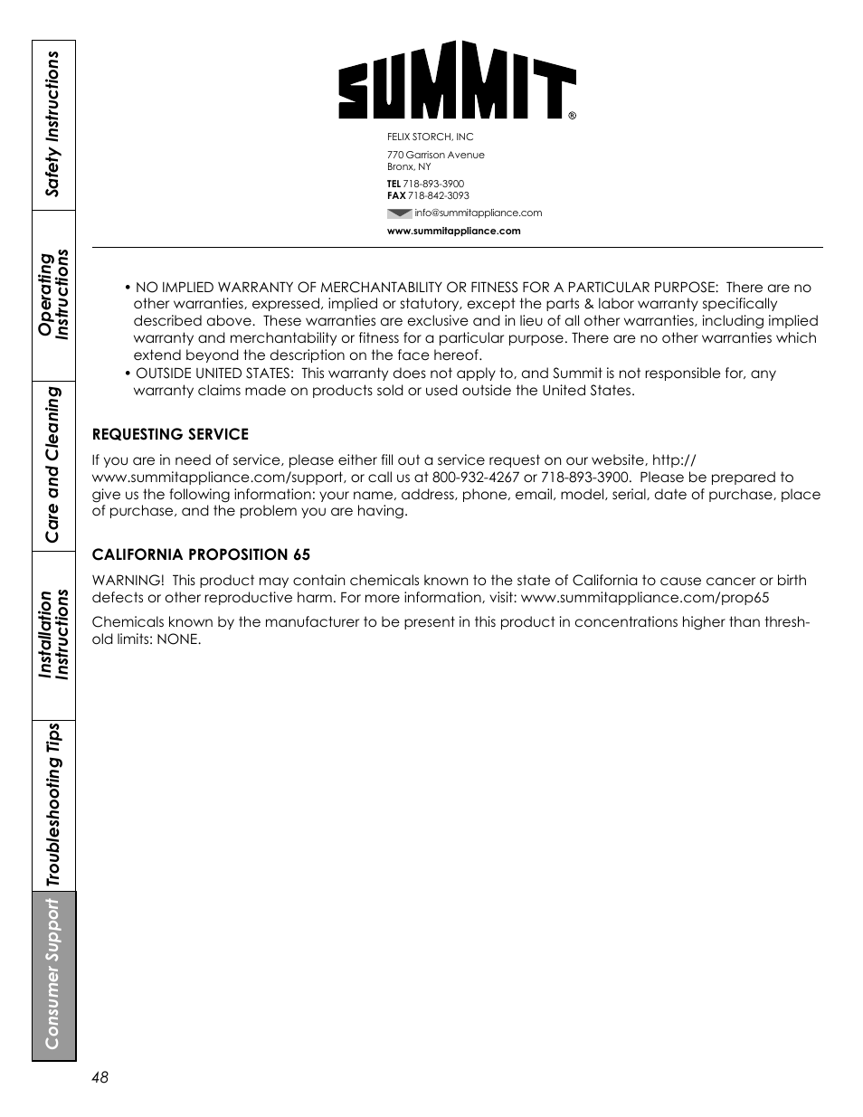 Summit REX242W User Manual | Page 48 / 48