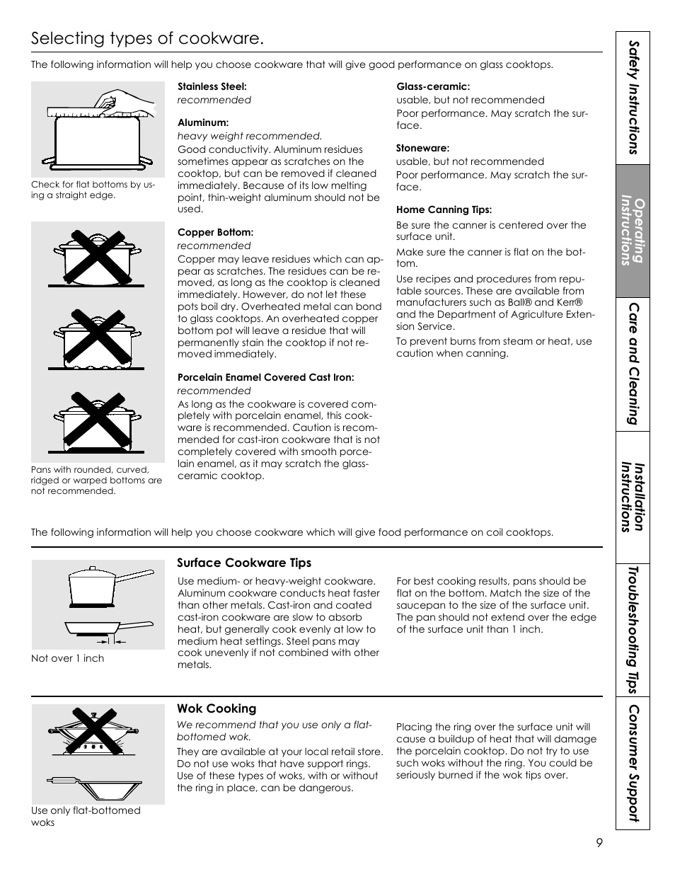 Selecting types of cookware | Summit REX242W User Manual | Page 9 / 48