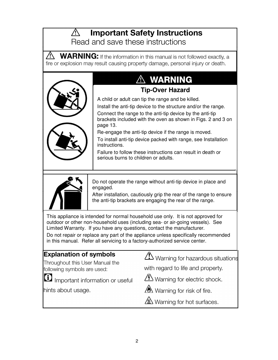Tip-over hazard | Summit PRO24G User Manual | Page 3 / 37