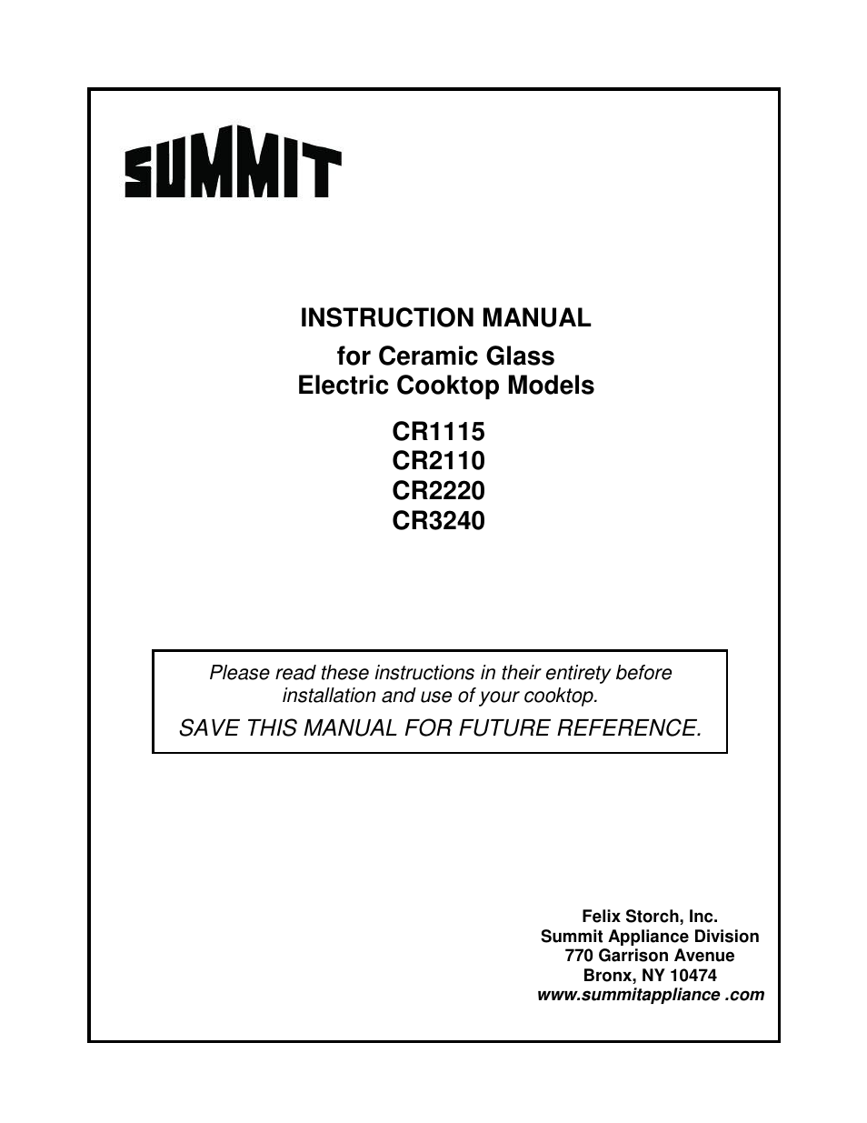 Summit CR2110 User Manual | 16 pages