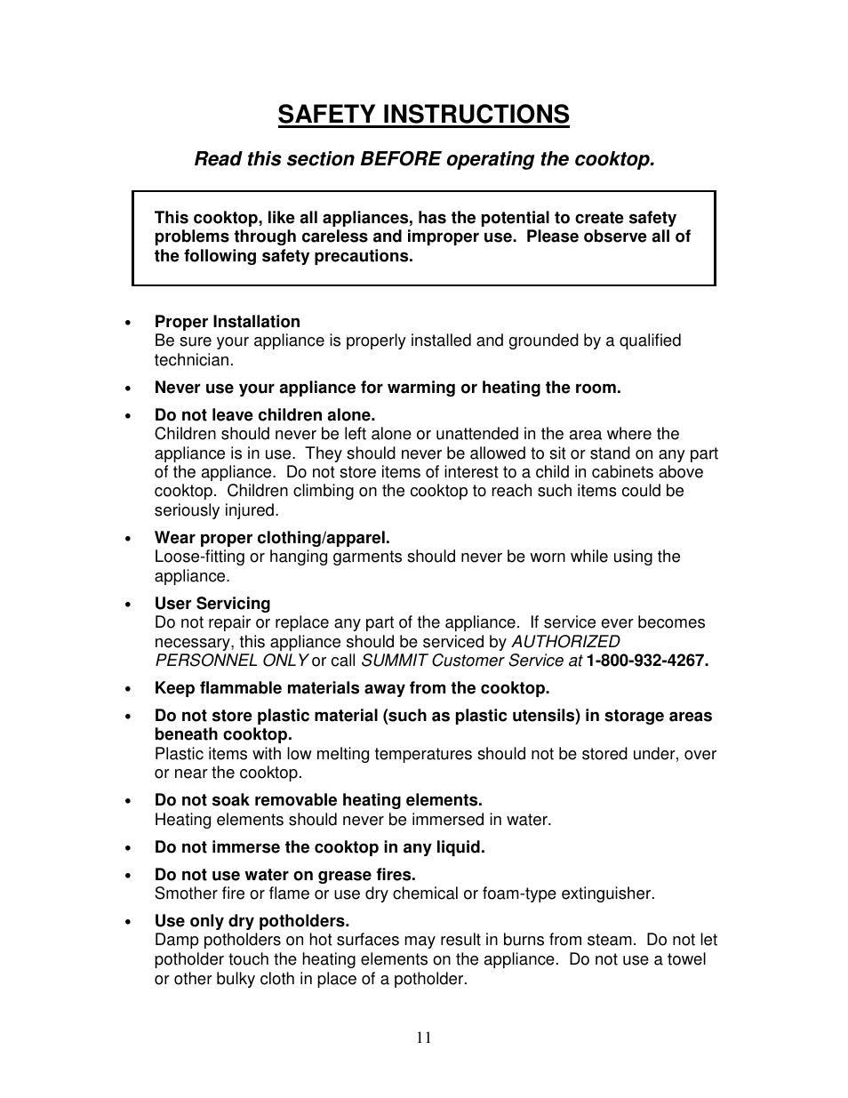 Safety instructions | Summit CR2110 User Manual | Page 12 / 16