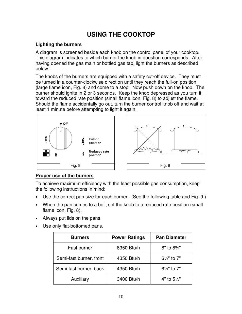 Using the cooktop | Summit GC424BGL User Manual | Page 11 / 16