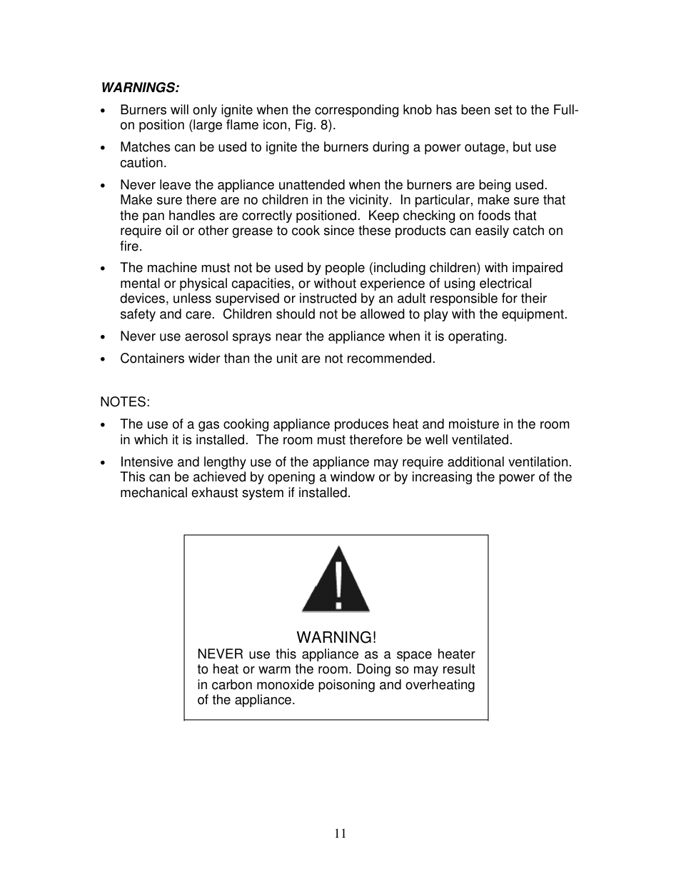 Warning | Summit GC424BGL User Manual | Page 12 / 16