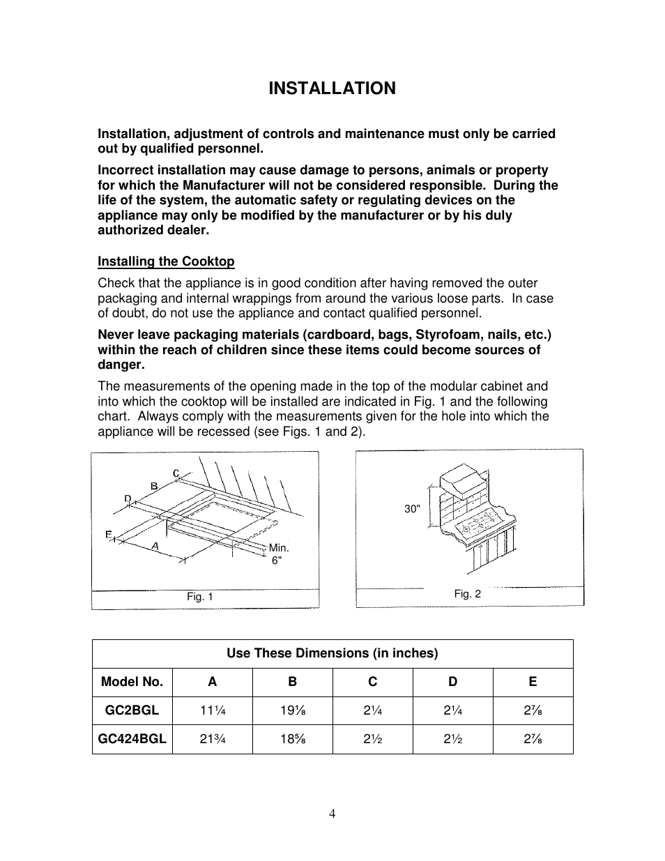 Installation | Summit GC424BGL User Manual | Page 5 / 16