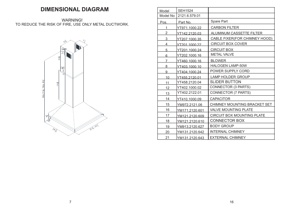 Dimensional diagram, Warning | Summit SEH1536 User Manual | Page 8 / 12